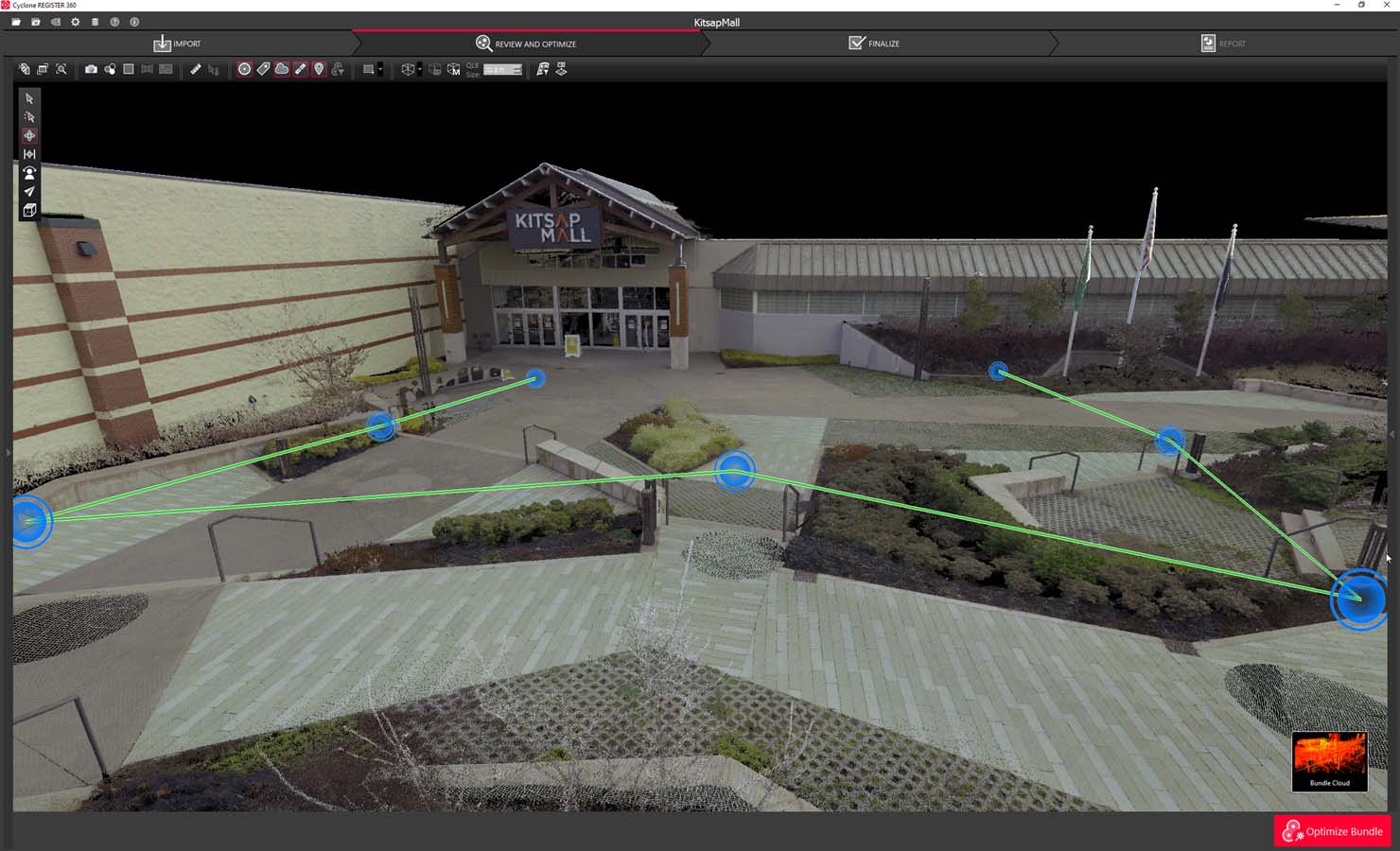 Ground-level 3D laser scanning of Kitsap Mall in Silverdale, Washington, performed by GTEC3D for Starwood Capital Group.