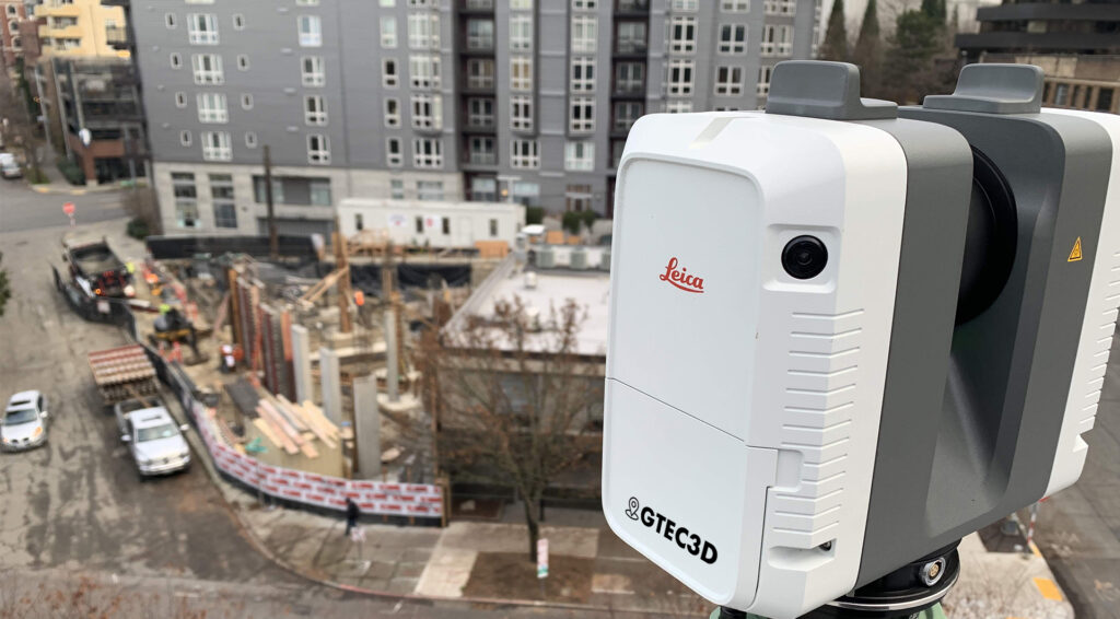 “GTEC3D conducting high-precision 3D laser scanning on a commercial site in Los Angeles, California.”