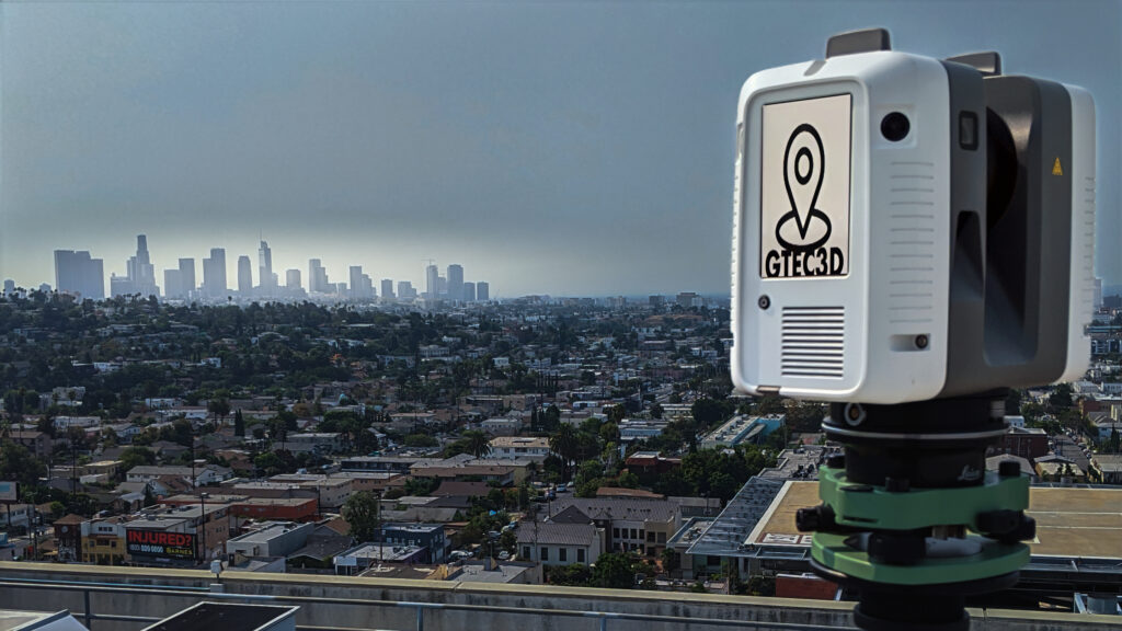 GTEC3D personnel operate 3D scanning equipment on the roof of Children's Hospital Los Angeles.